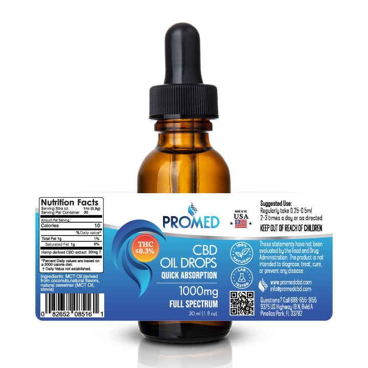 Full Spectrum CBD Oil Drops 1000mg - Safe, Effective & Easy Way to Consume CBD - ProMED CBD