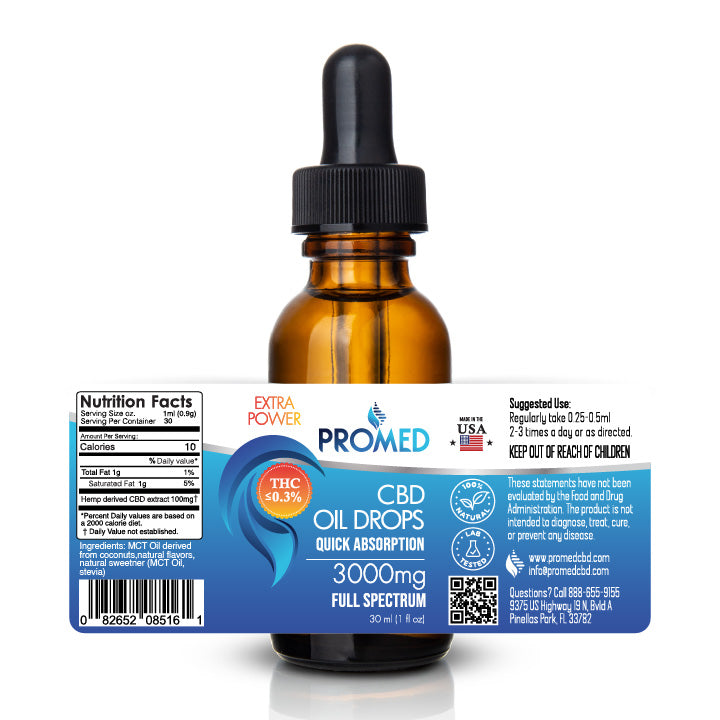 Full Spectrum CBD Oil Drops 3000mg - Safe, Effective & Easy Way to Consume CBD - ProMED CBD
