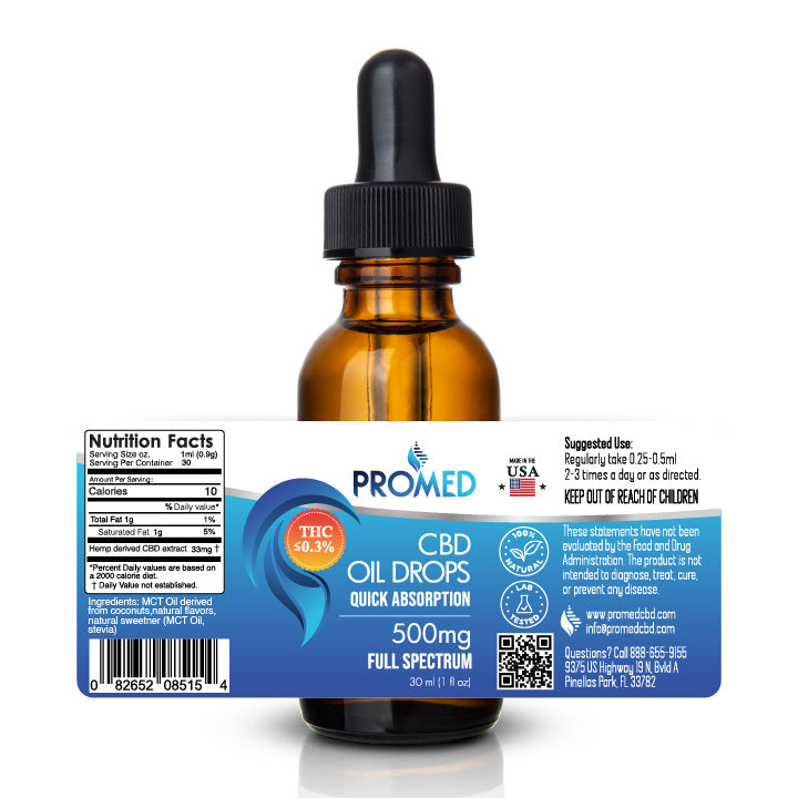 Full Spectrum CBD Oil Drops 500mg - Safe, Effective & Easy Way to Consume CBD - ProMED CBD