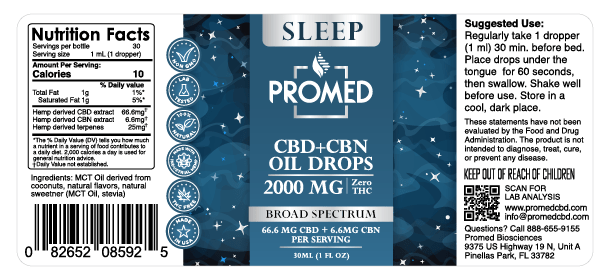 Sleep CBD Oil Drops for Sleep Support - 2000mg.